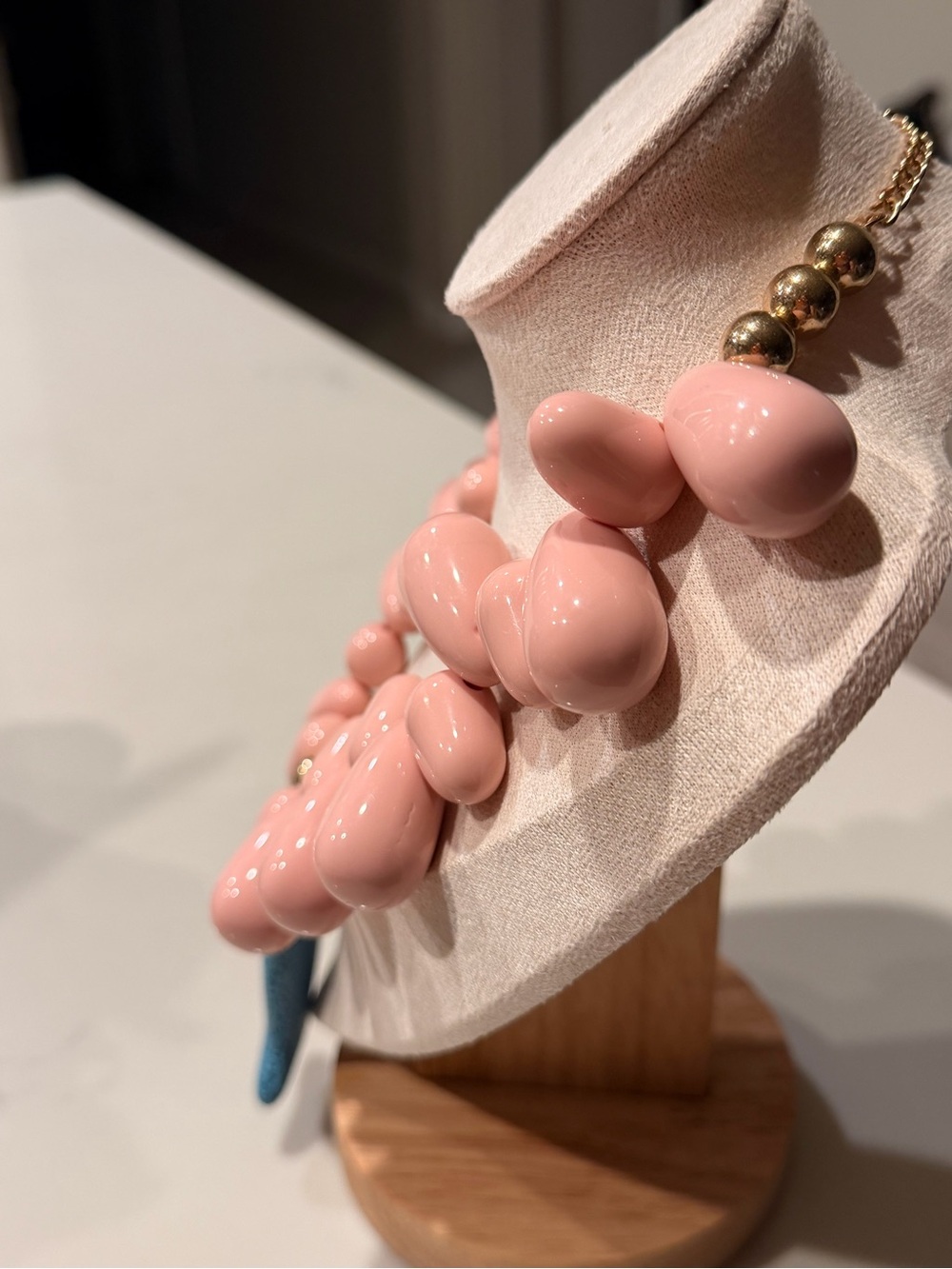 Handmade Pink Statement Necklace with Blue Fish Pendant & Gold Accents. NWOT - Picture 6 of 7